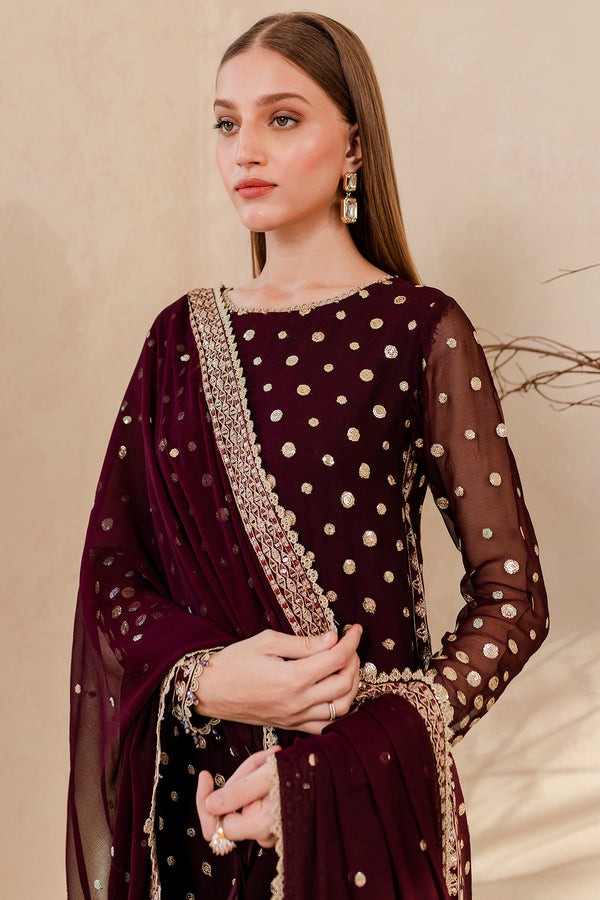 Farasha 3 Piece Custom Stitched Suit - Maroon - LB287459