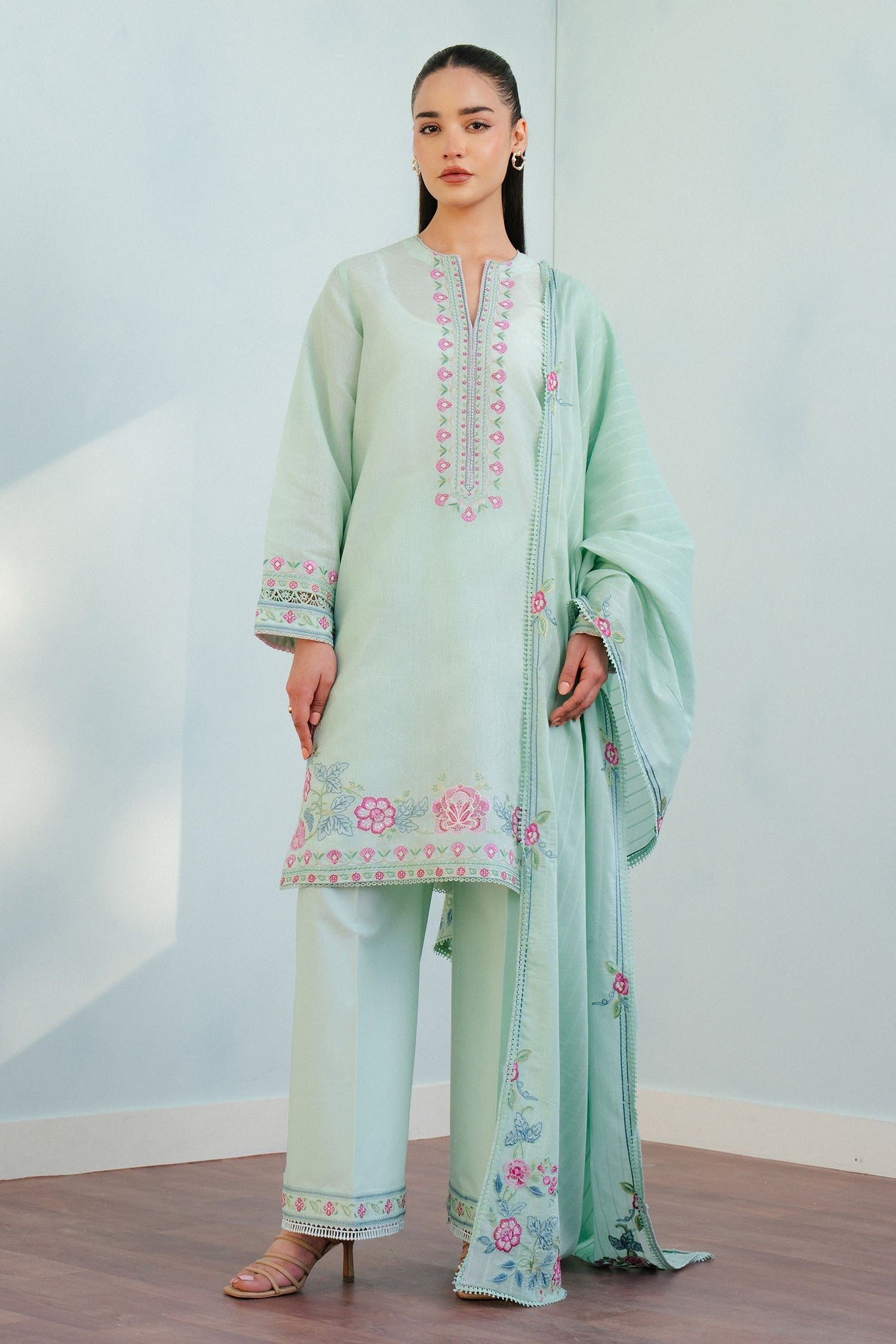 Zara Shahjahan 3 Piece Custom Stitched Suit - Green - LB29523