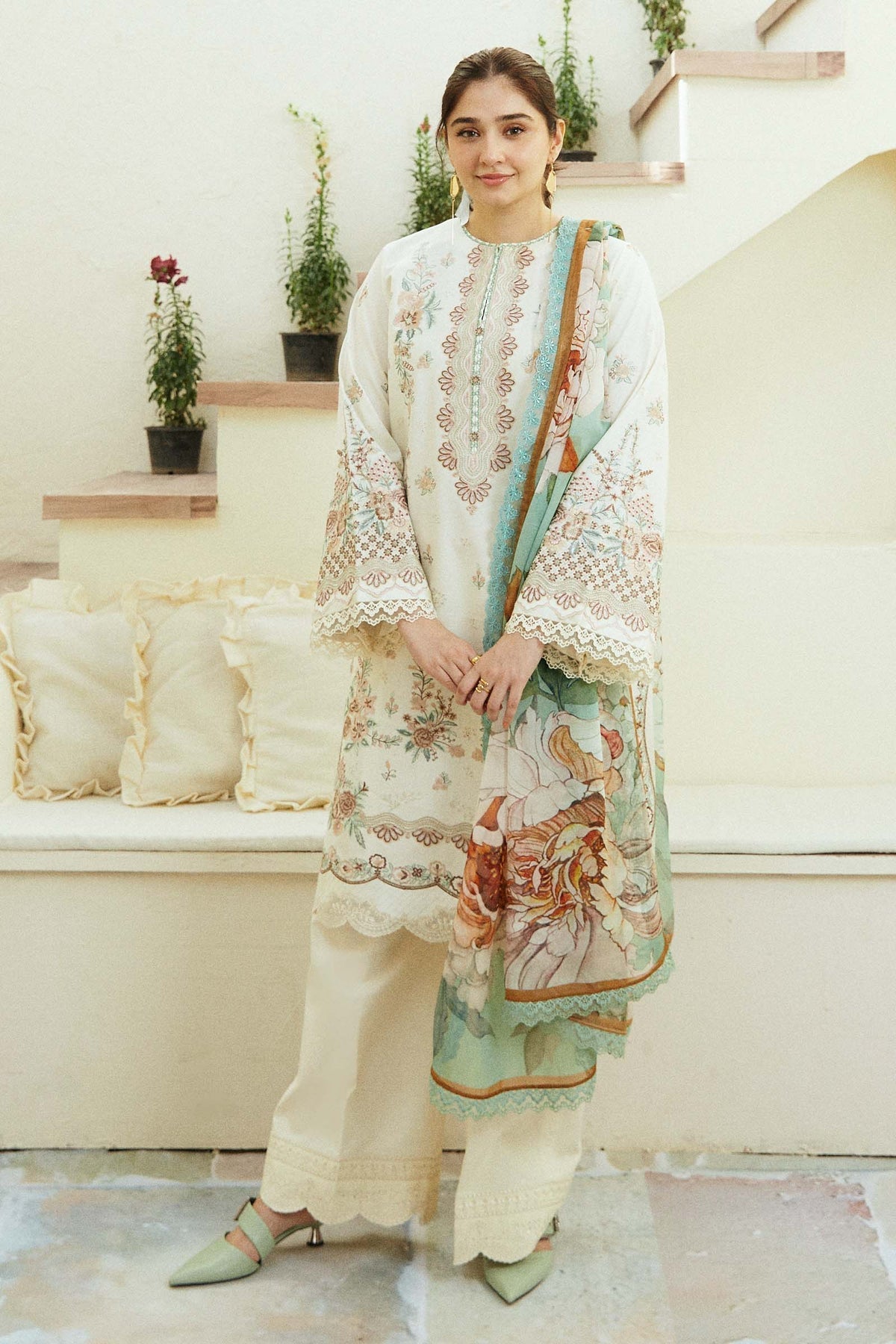 Zara Shahjahan 3 Piece Custom Stitched Suit - Off-White - LB286721