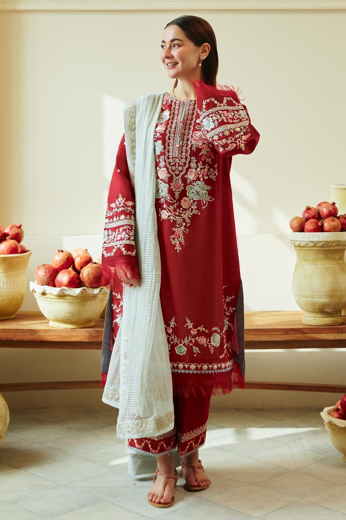 Zara Shahjahan 3 Piece Custom Stitched Suit - Red - LB285827