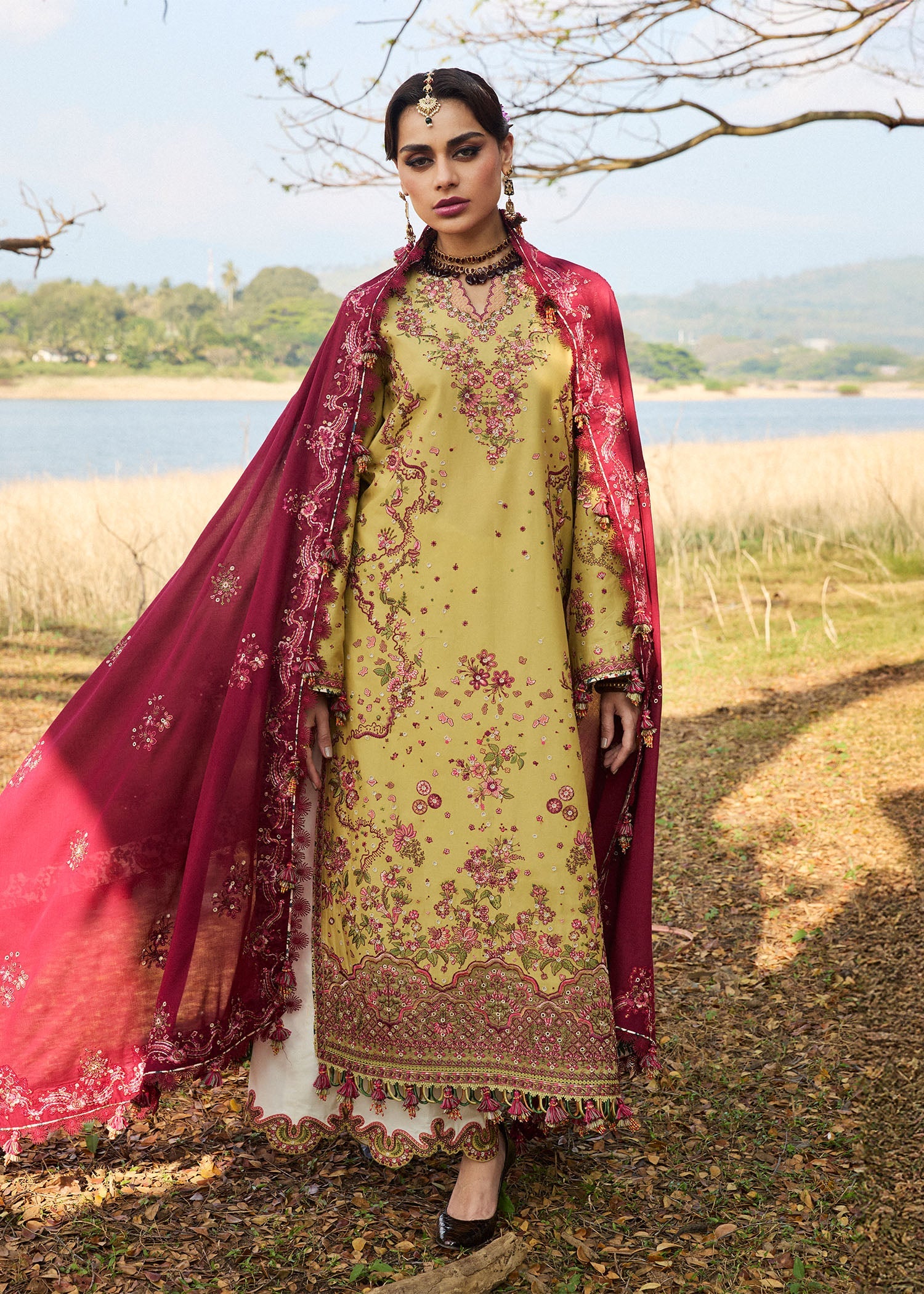 Hussain Rehar 3 Piece Custom Stitched Suit - Yellow - LB29767