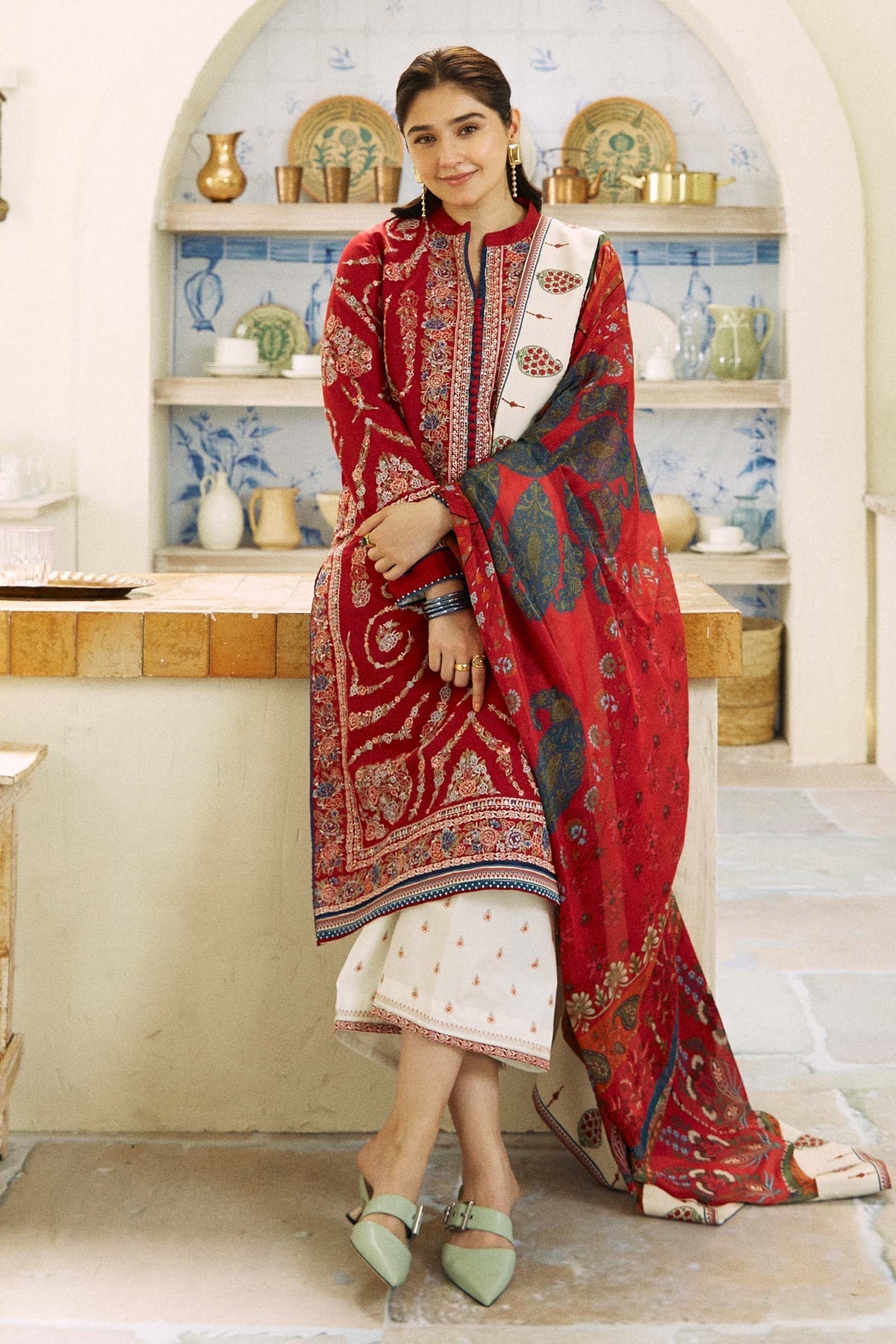 Zara Shahjahan 3 Piece Custom Stitched Suit - Red - LB286719