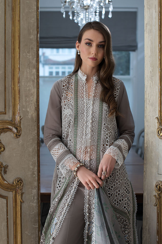 Sobia Nazir 3 Piece Custom Stitched Suit - Gray - LB286505