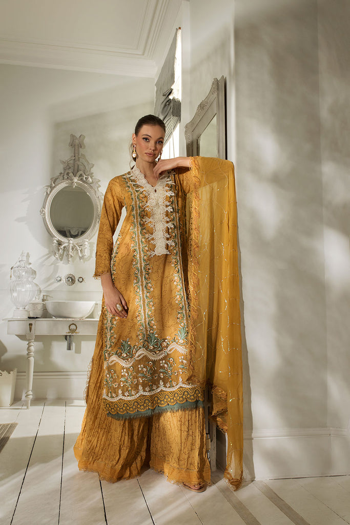 Sobia Nazir 3 Piece Custom Stitched Suit - Mustard - LB286510