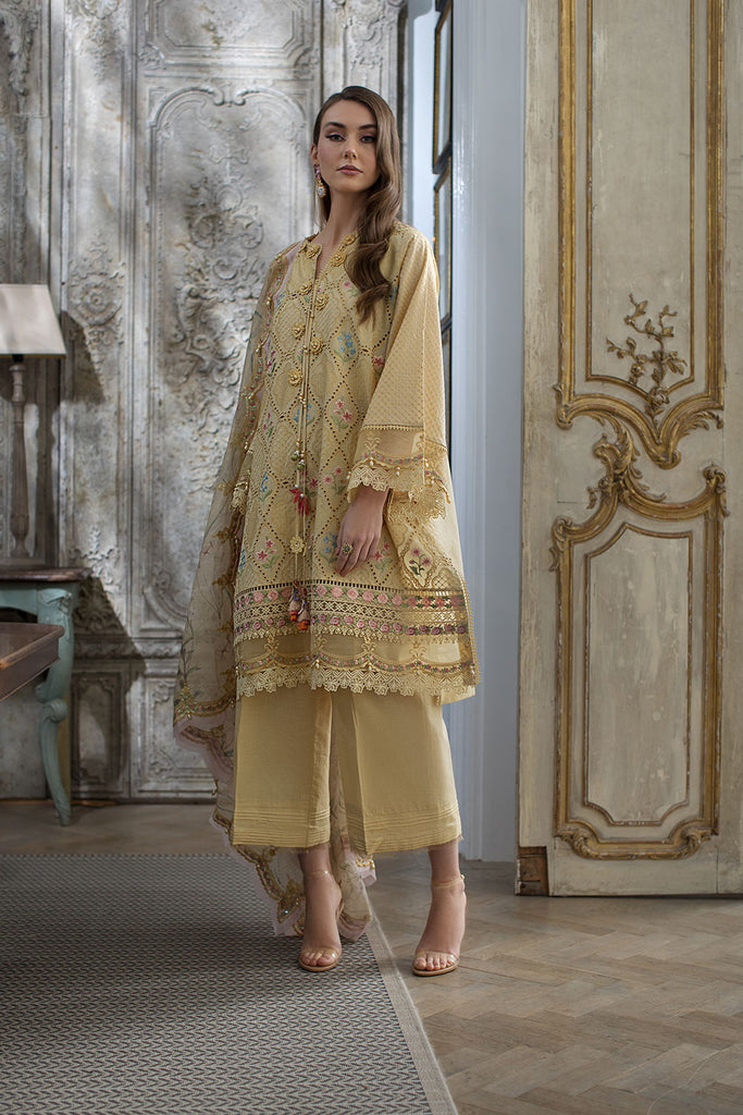 Sobia Nazir 3 Piece Custom Stitched Suit - Yellow - LB286515