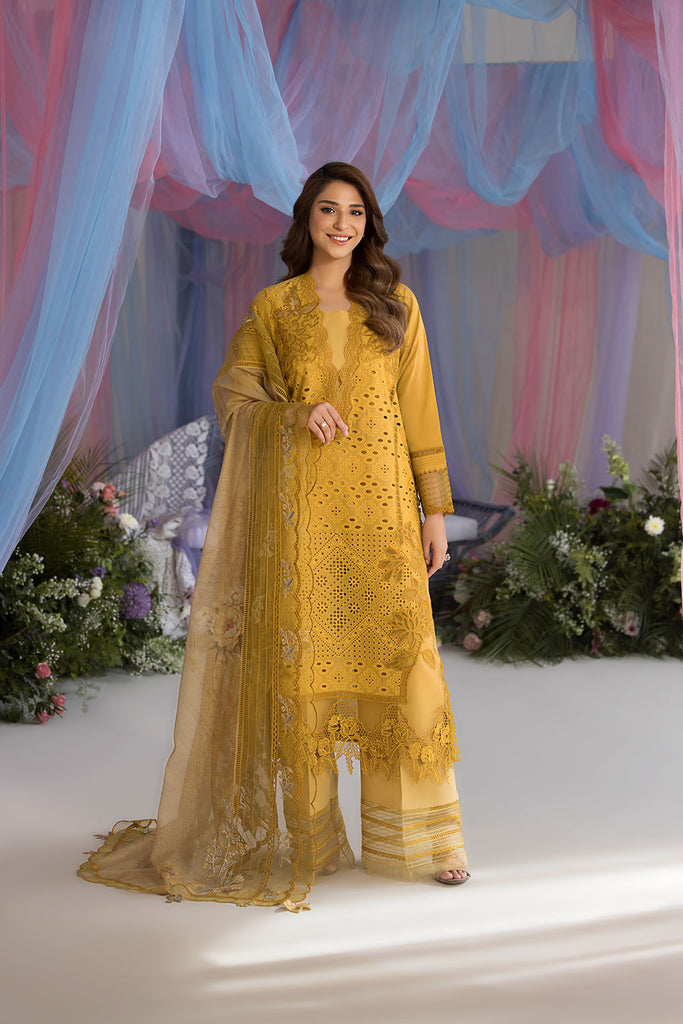 Sobia Nazir 3 Piece Custom Stitched Suit - Mustard - LB29345