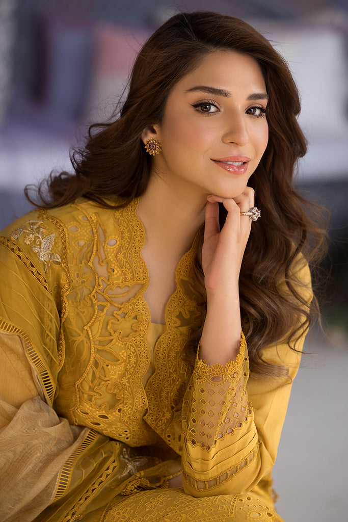 Sobia Nazir 3 Piece Custom Stitched Suit - Mustard - LB29345