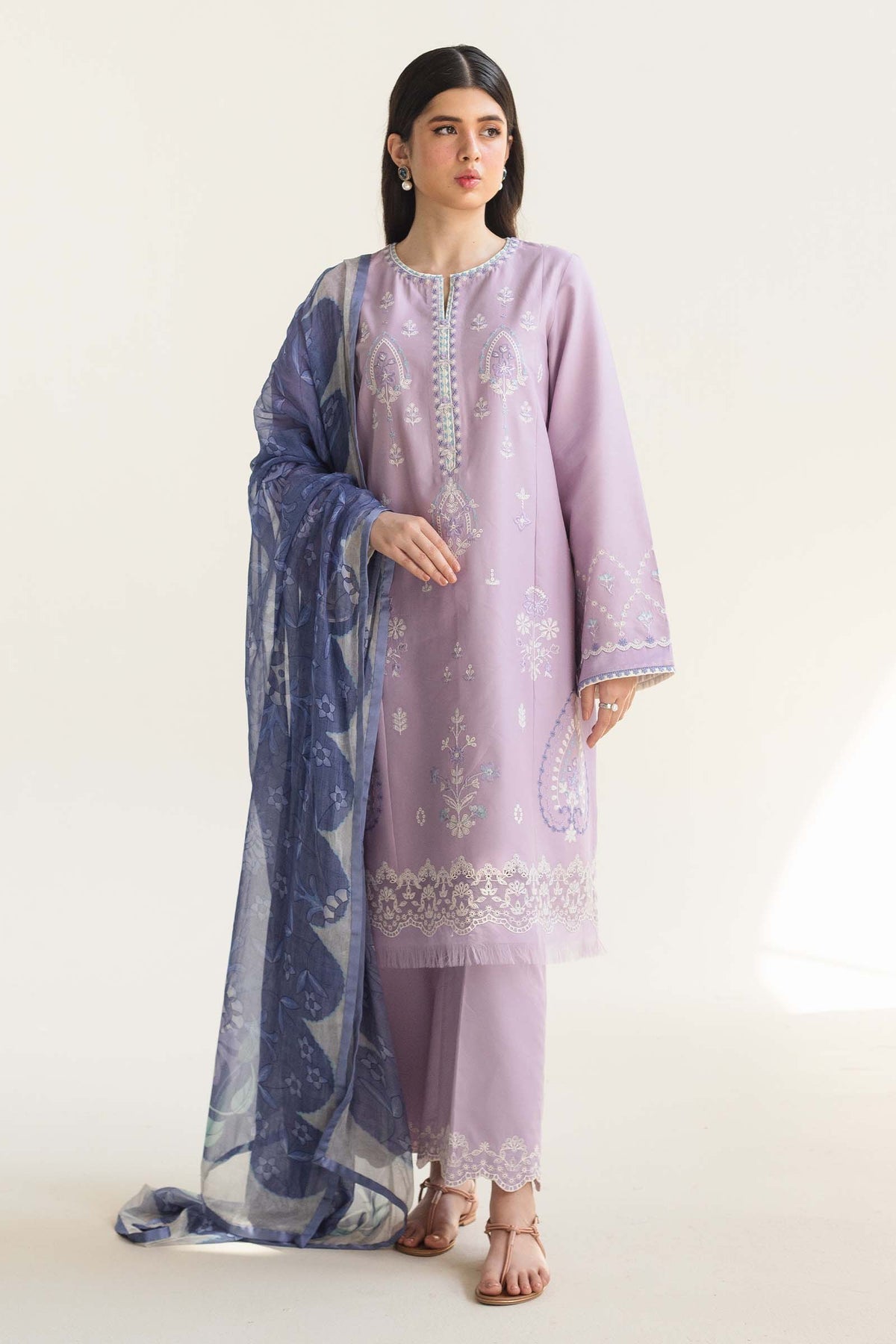 Zara Shahjahan 3 Piece Custom Stitched Suit - Purple - LB287232