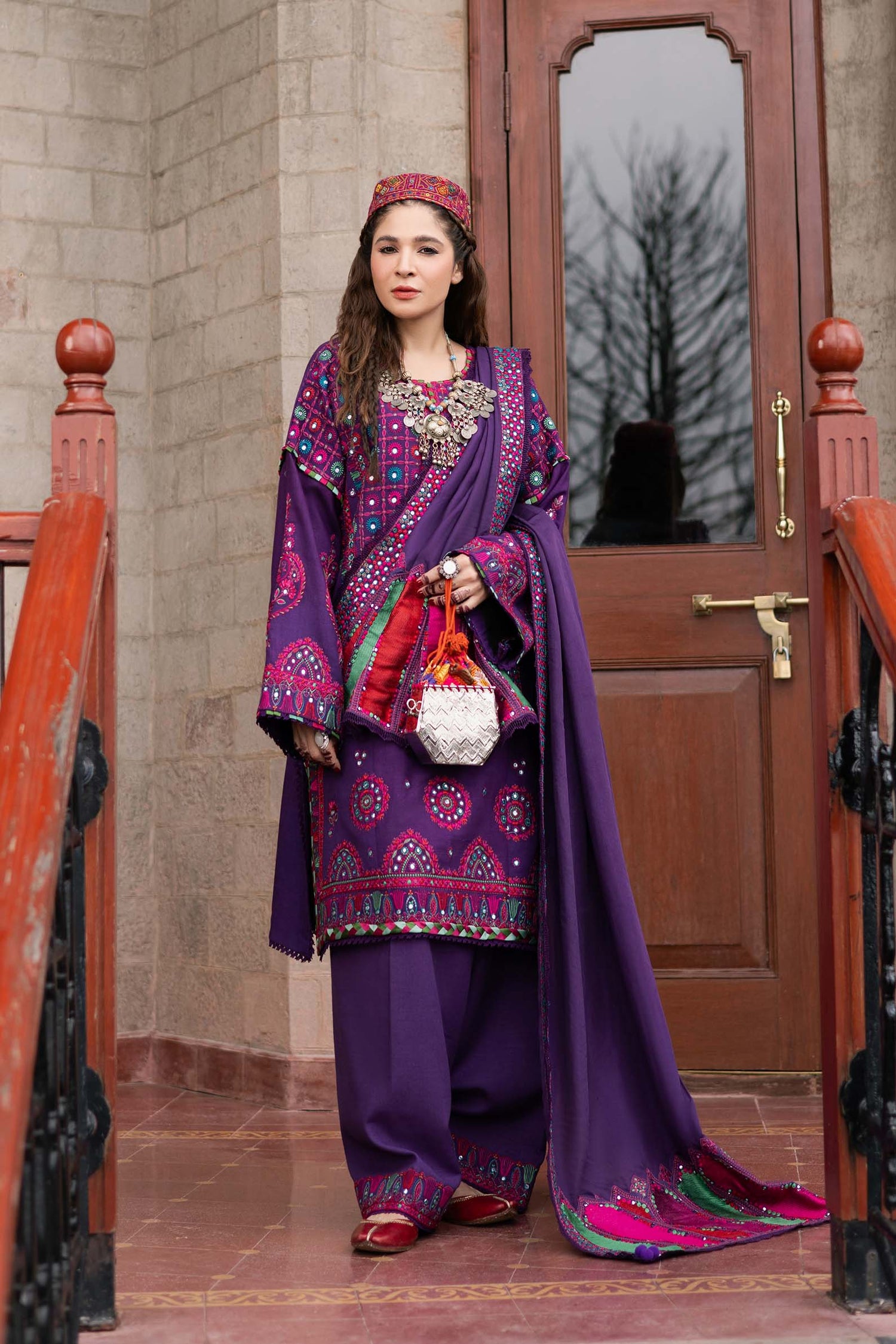 Maryam Hussain 3 Piece Custom Stitched Suit - Purple - LB30914