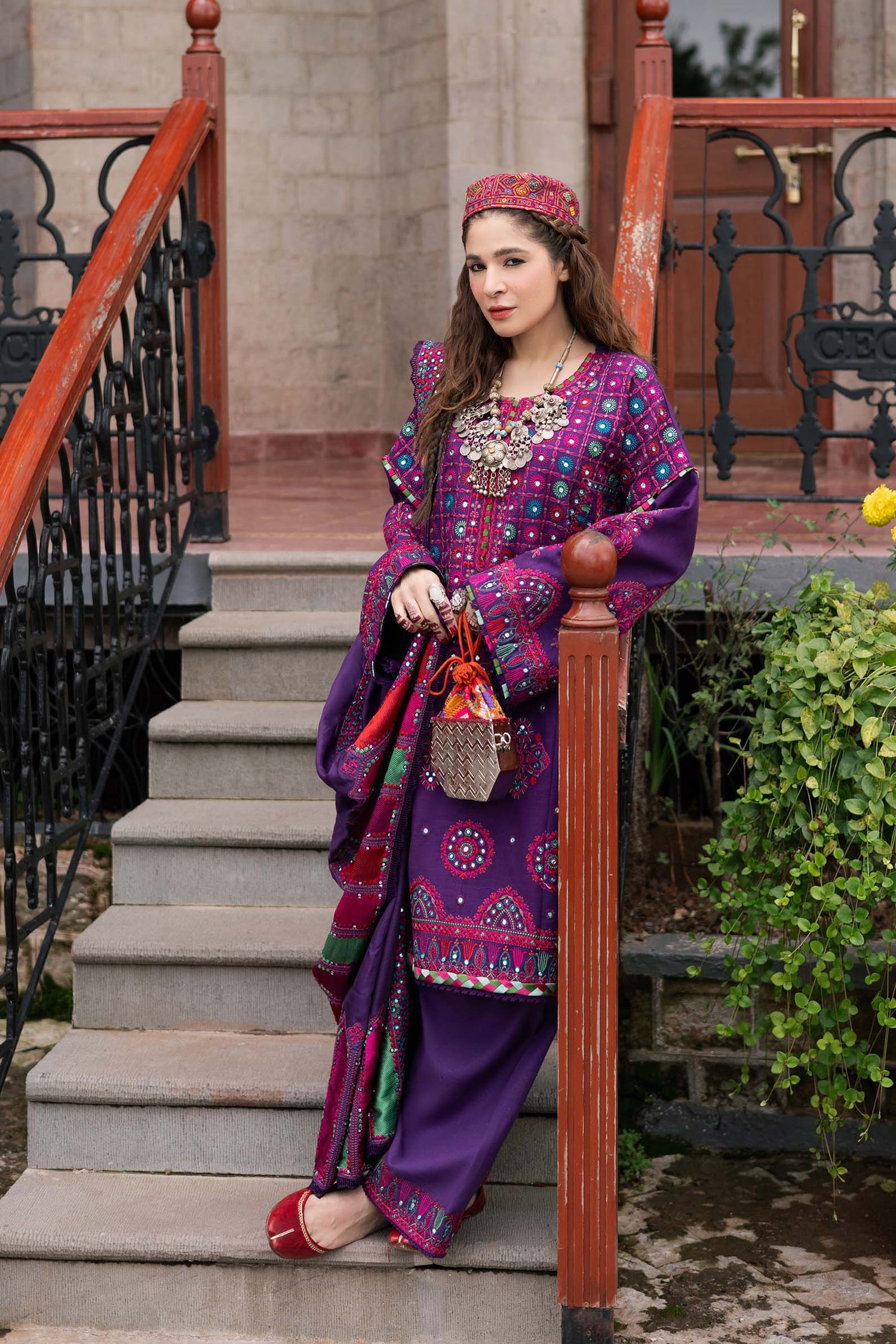 Maryam Hussain 3 Piece Custom Stitched Suit - Purple - LB30914
