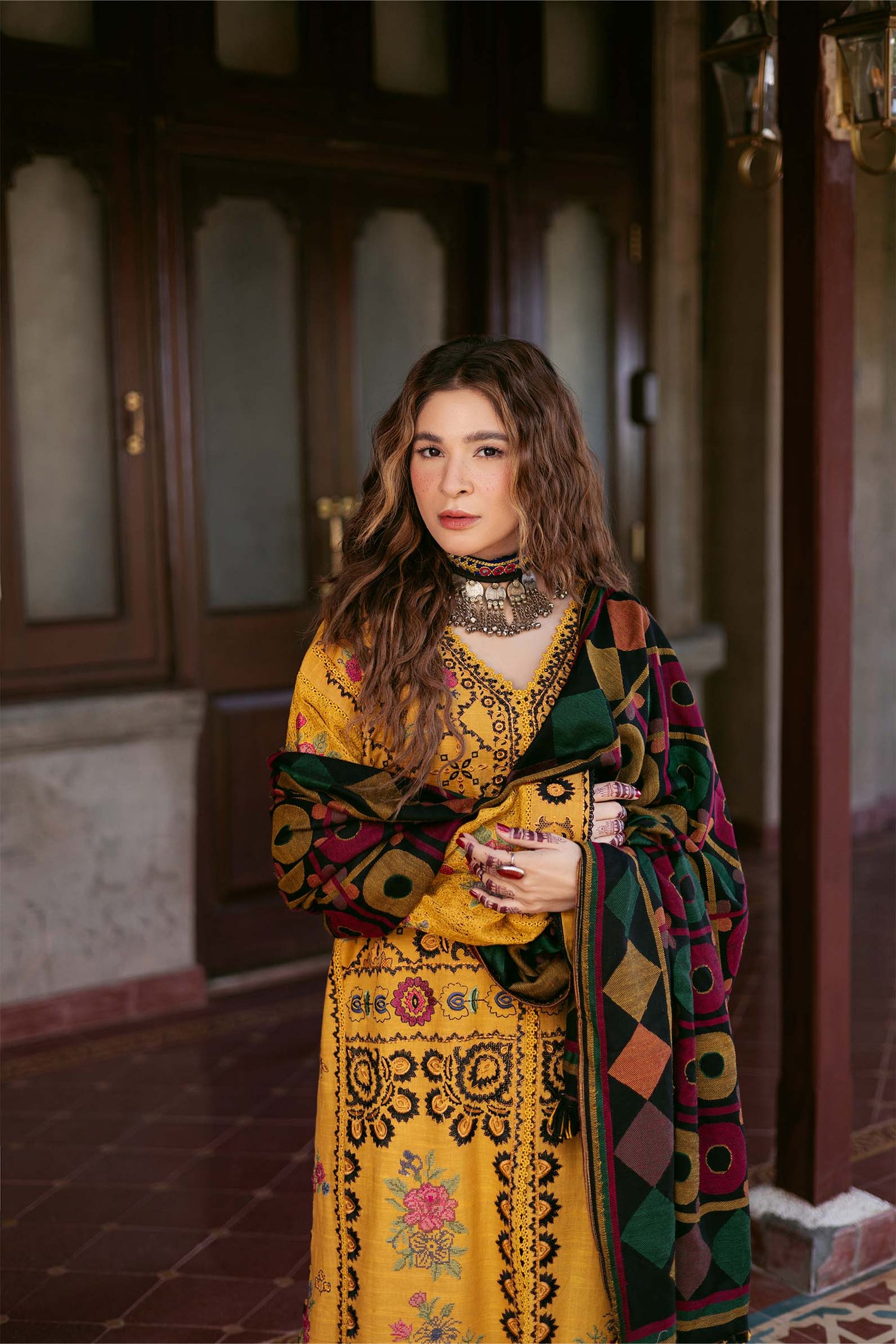 Maryam Hussain 3 Piece Custom Stitched Suit - Yelllow - LB30910