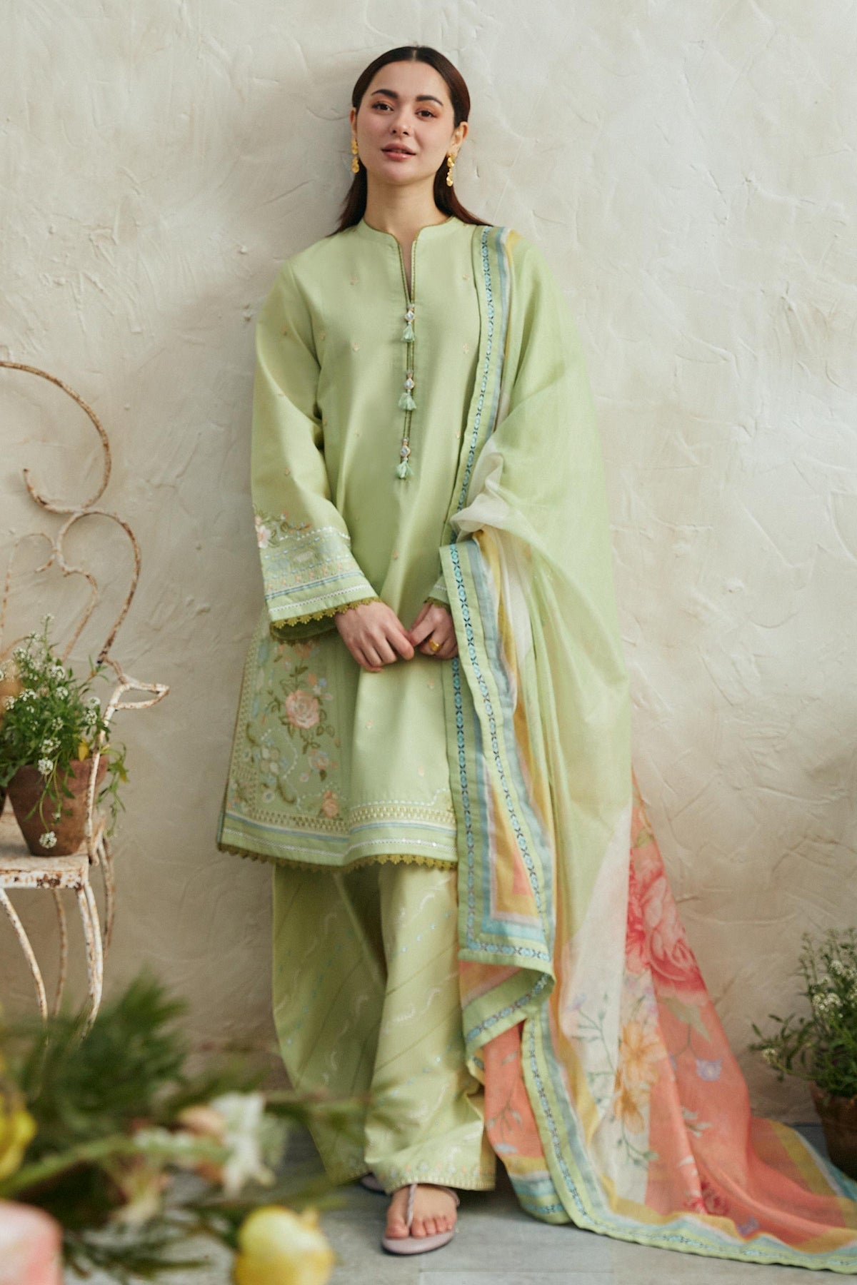 Zara Shahjahan 3 Piece Custom Stitched Suit - Green - LB285828