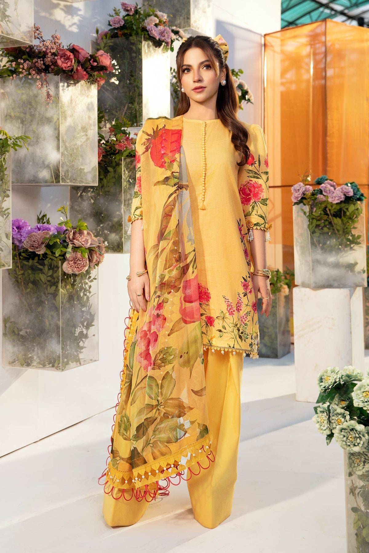 Maria.B 3 Piece Custom Stitched Suit - Yellow - LB29702