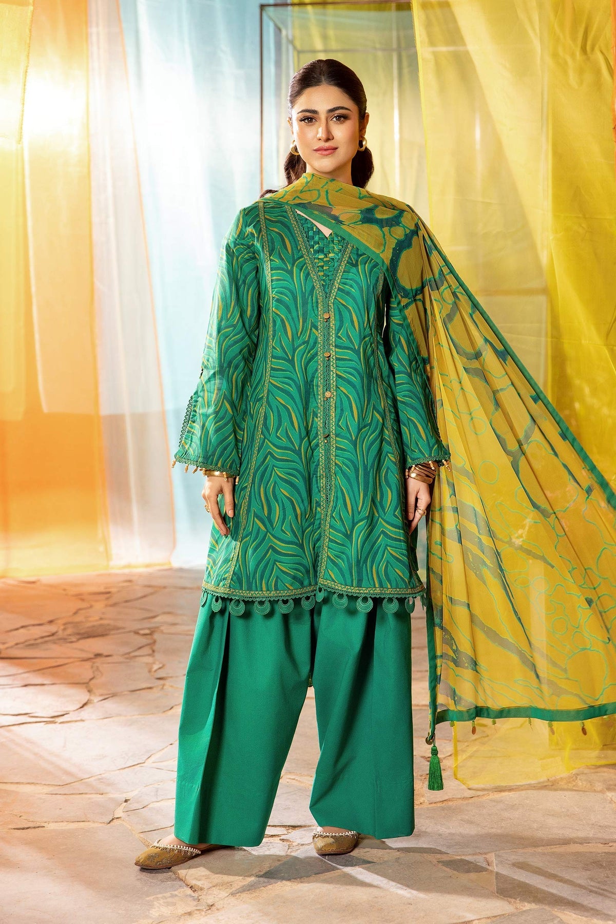 Maria.B 3 Piece Custom Stitched Suit - Green - LB29700