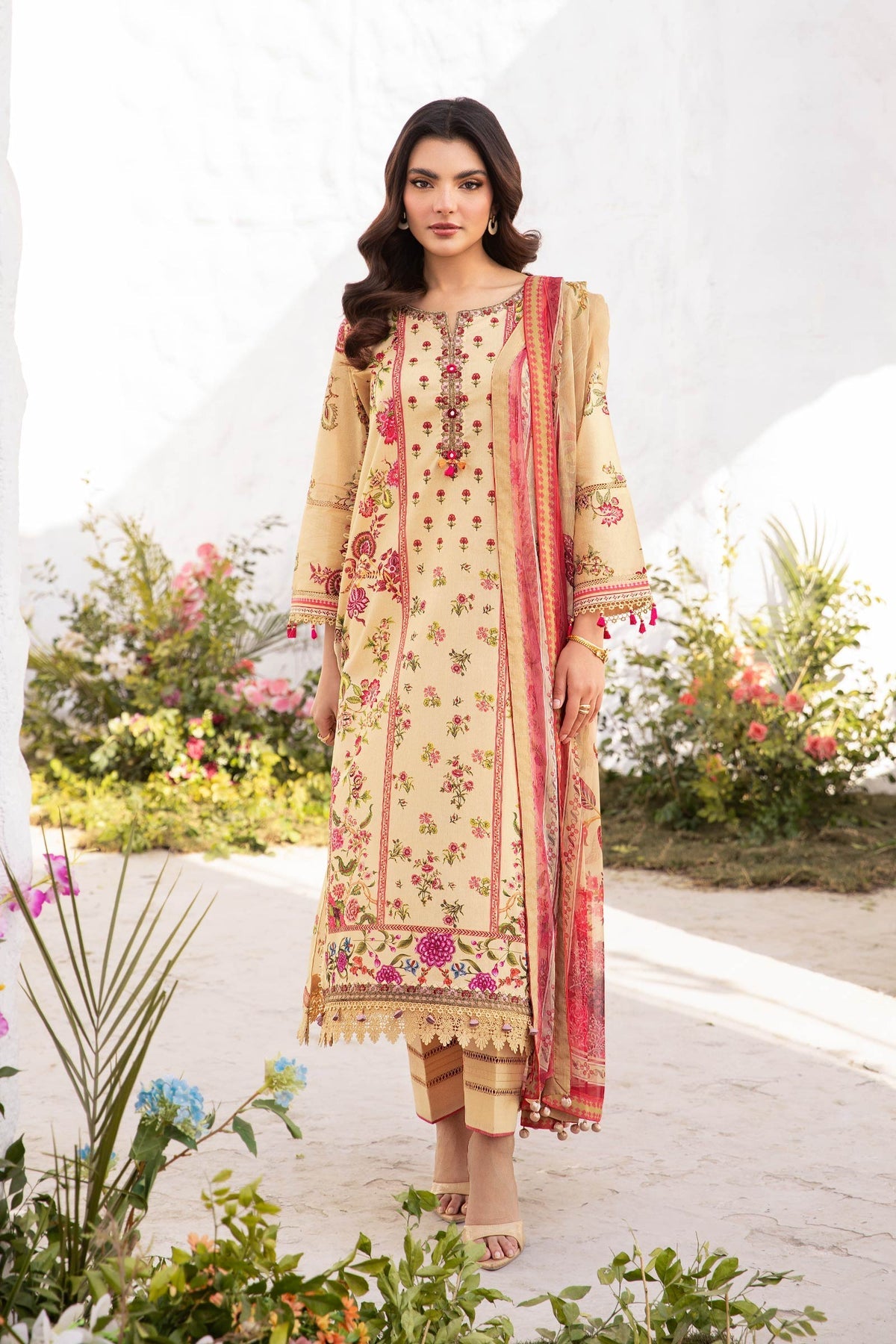 Maria.B 3 Piece Custom Stitched Suit - Beige - LB29736