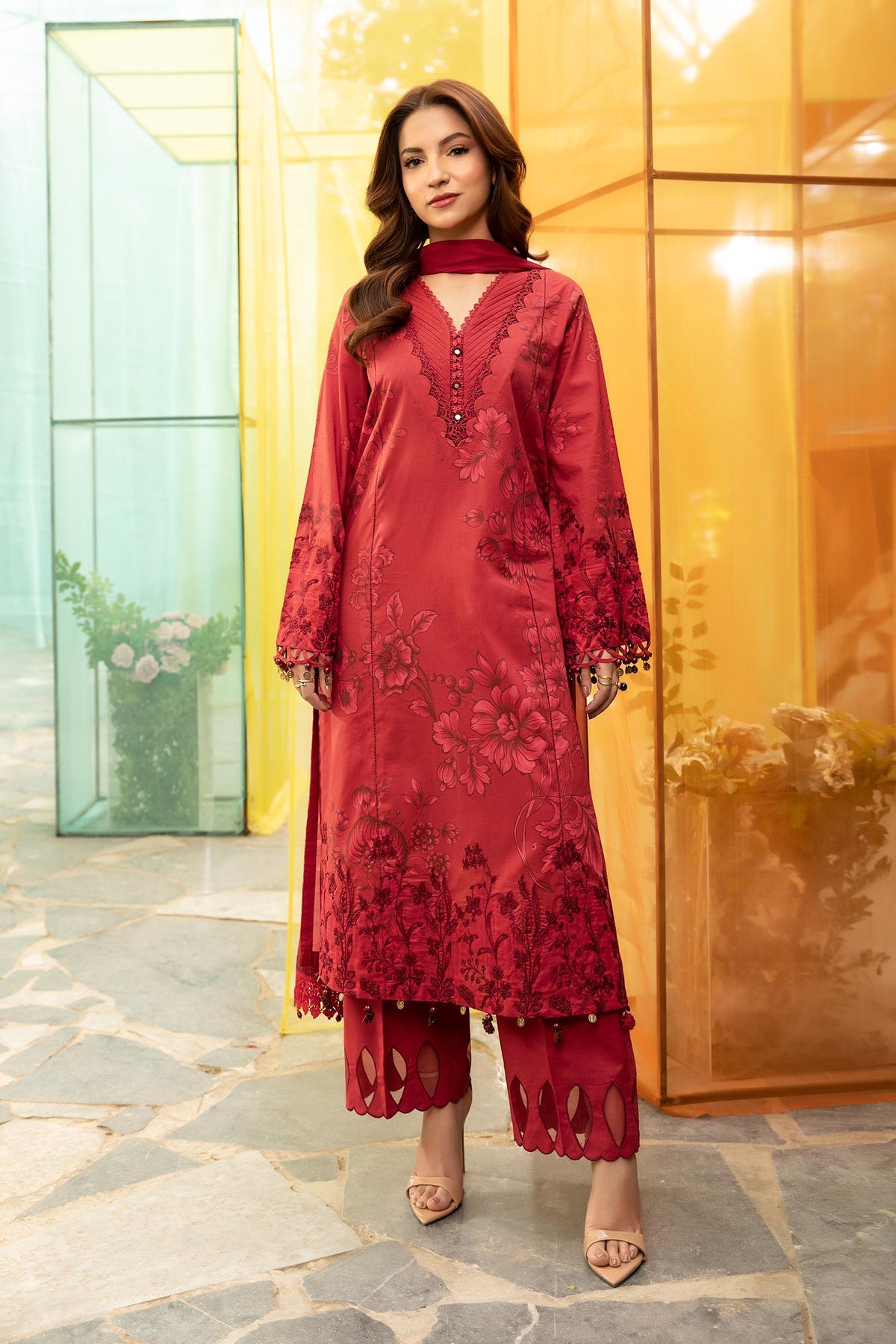 Maria.B 3 Piece Custom Stitched Suit - Red - LB29697