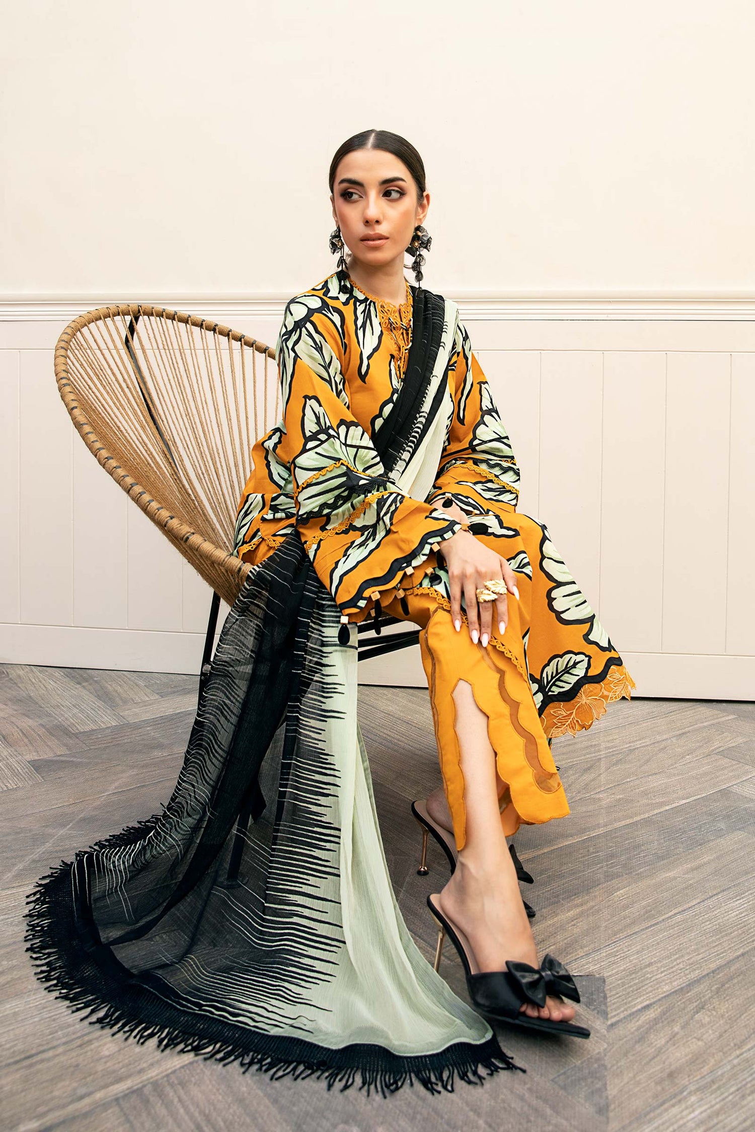 Maria.B 3 Piece Custom Stitched Suit - Mustard - LB30285