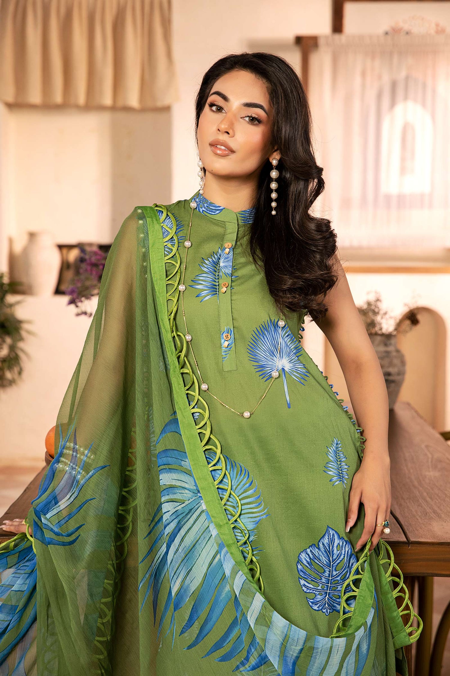 Maria.B 3 Piece Custom Stitched Suit - Green - LB30290