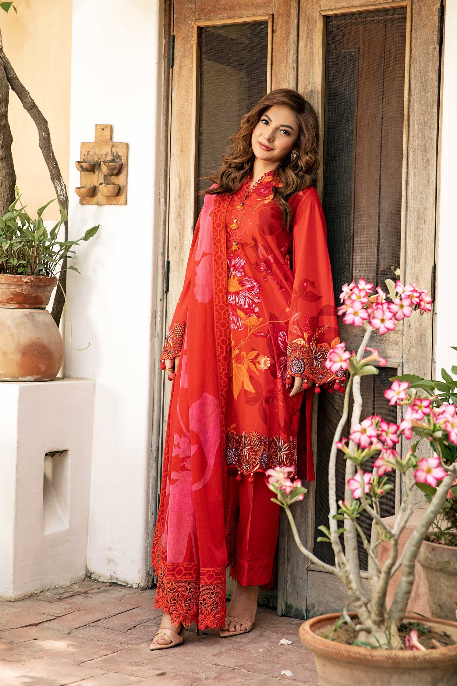 Maria.B 3 Piece Custom Stitched Suit - Red - LB30279