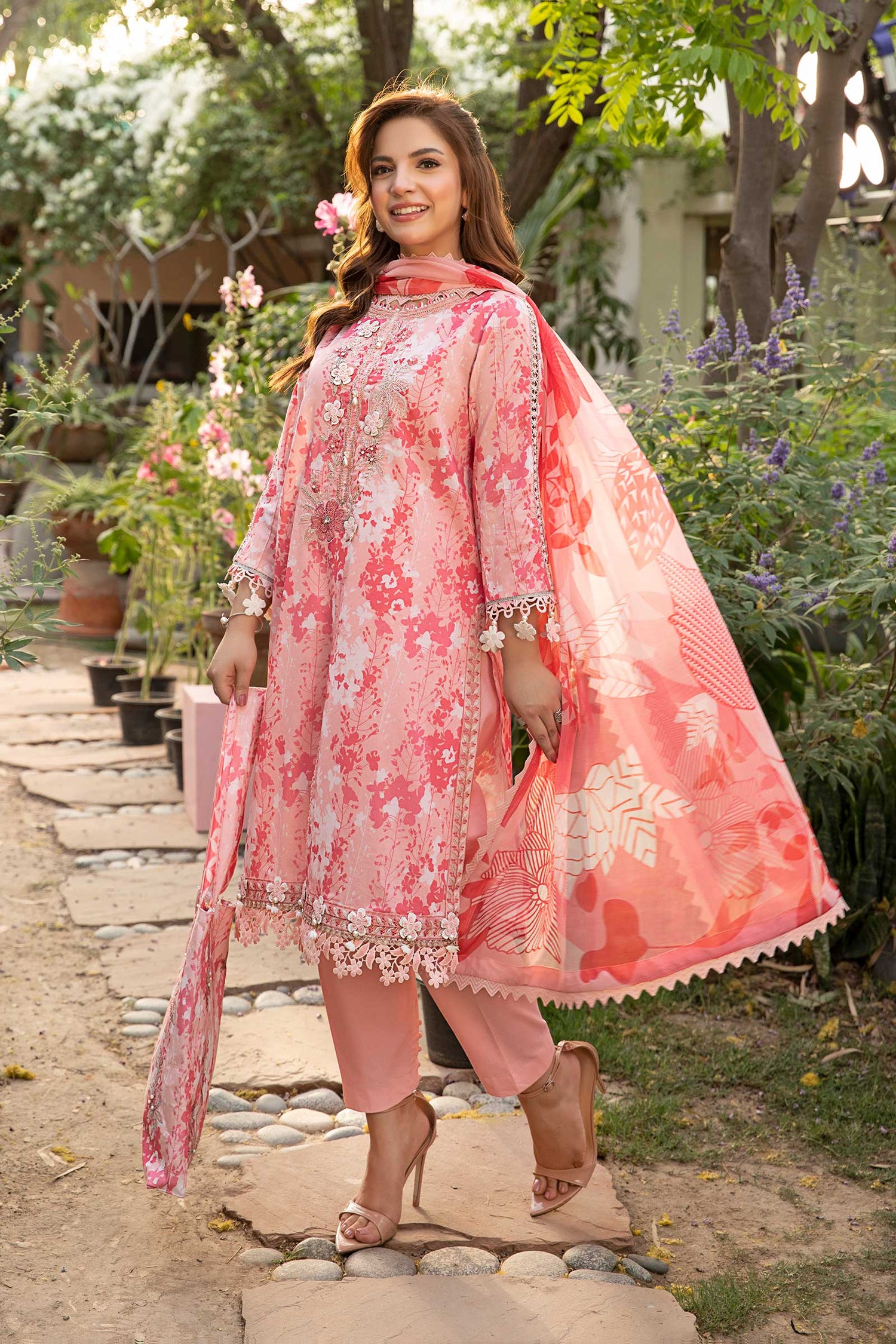 Maria.B 3 Piece Custom Stitched Suit - Pink - LB30277