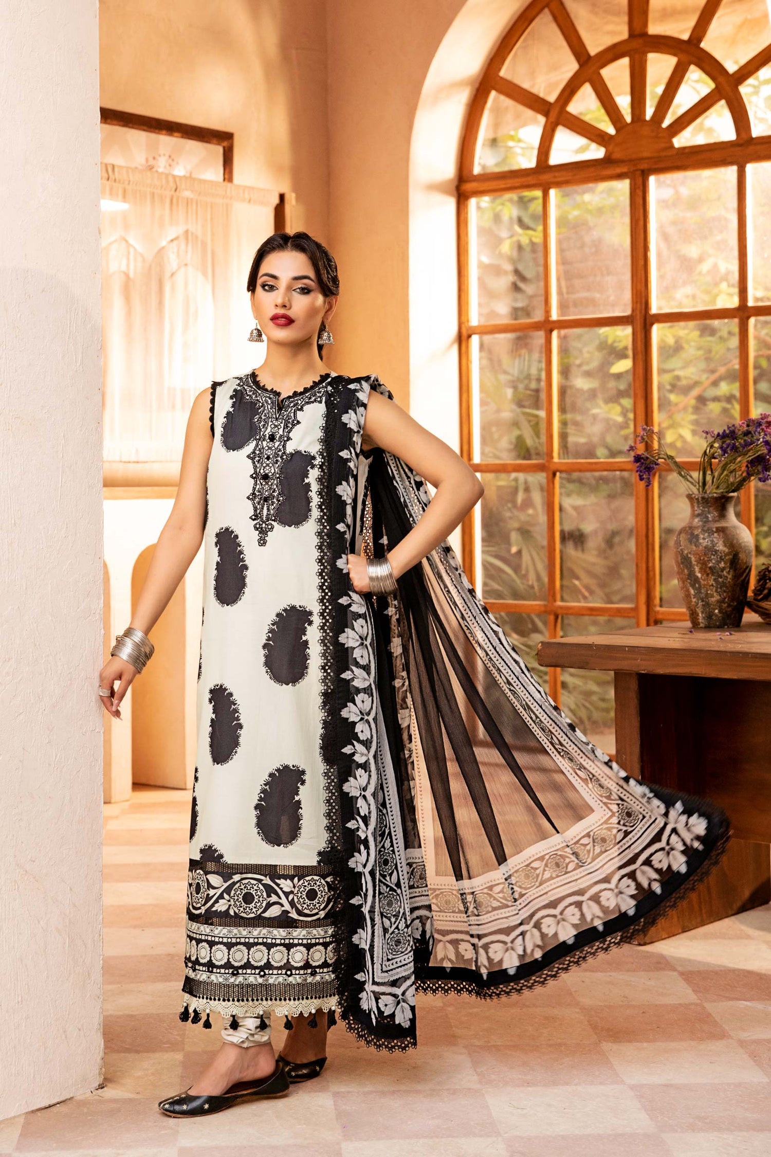 Maria.B 3 Piece Custom Stitched Suit - Off-White - LB30289