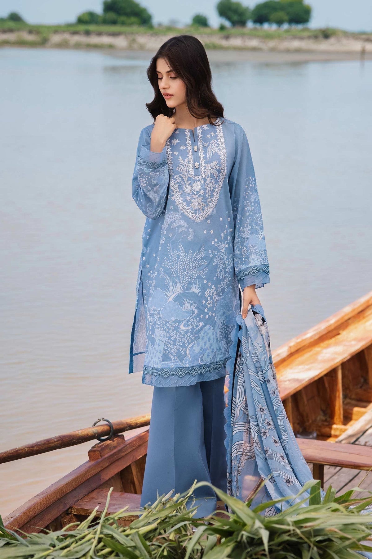 Maria.B Basic 3 Piece Custom Stitched Suit - Blue - LB287283