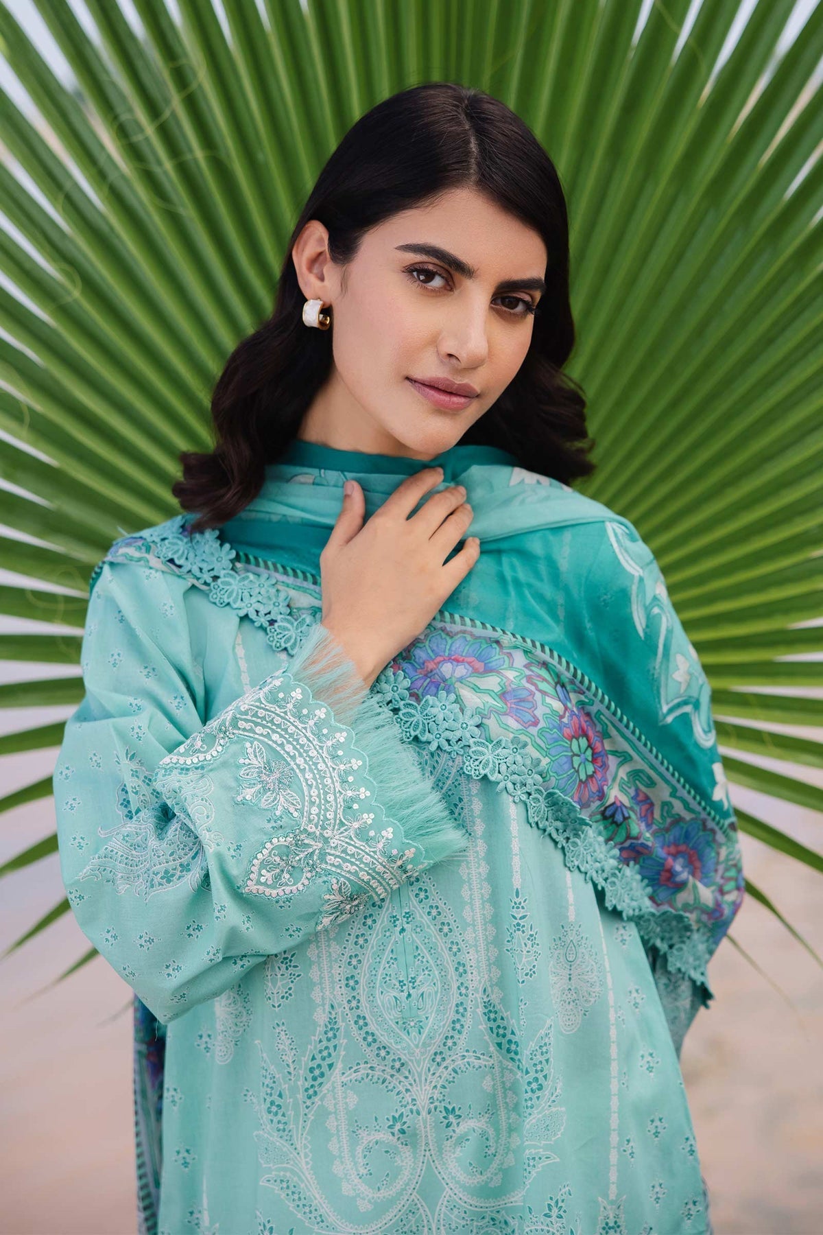 Maria.B Basic 3 Piece Custom Stitched Suit - Aqua - LB287294