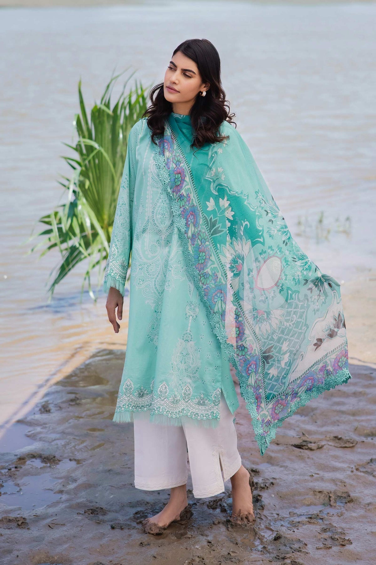 Maria.B Basic 3 Piece Custom Stitched Suit - Aqua - LB287294