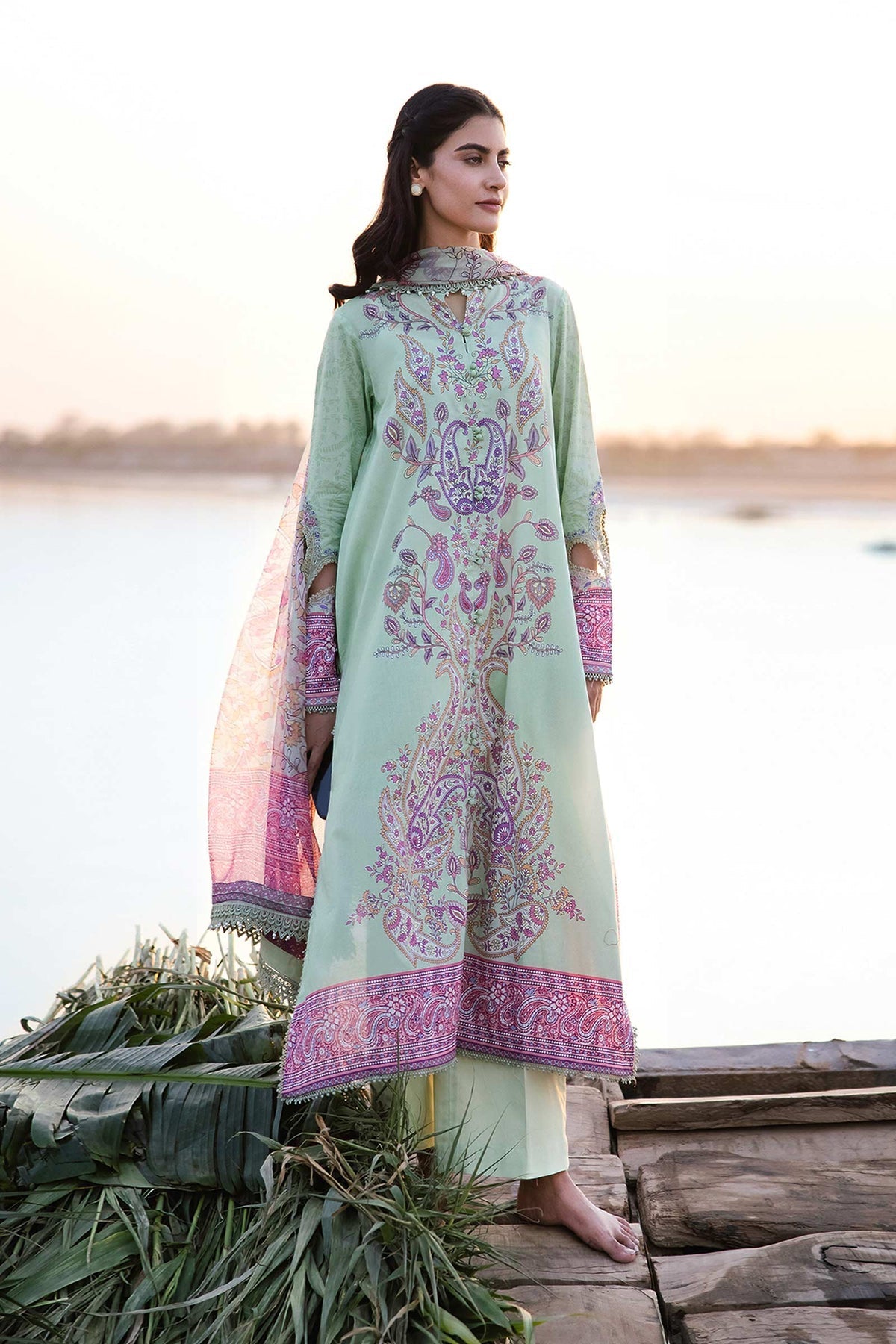 Maria.B Basic 3 Piece Custom Stitched Suit - Green - LB287290