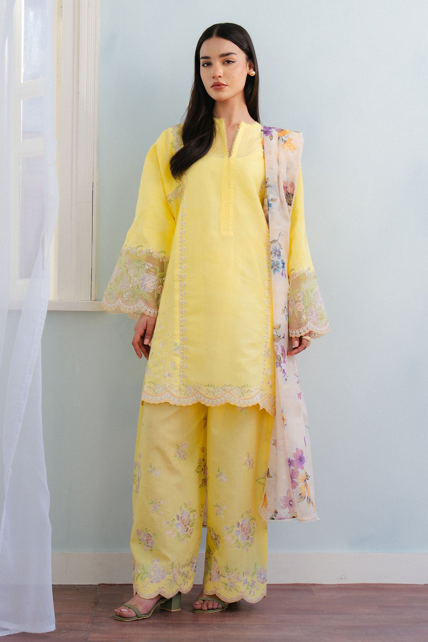 Zara Shahjahan 3 Piece Custom Stitched Suit - Yellow - LB29520