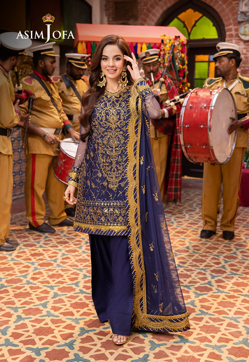 Asim Jofa 3 Piece Custom Stitched Suit - Blue - LB287426