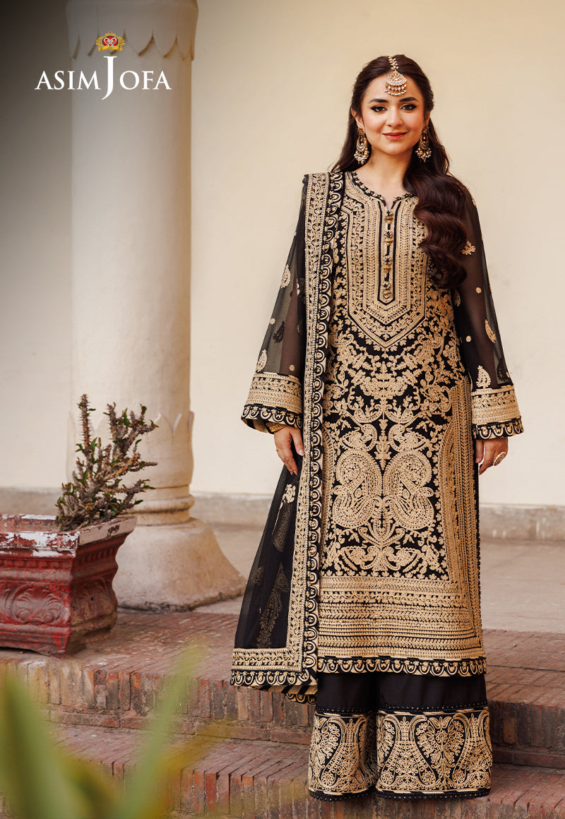 Asim Jofa 3 Piece Custom Stitched Suit - Black - LB286612