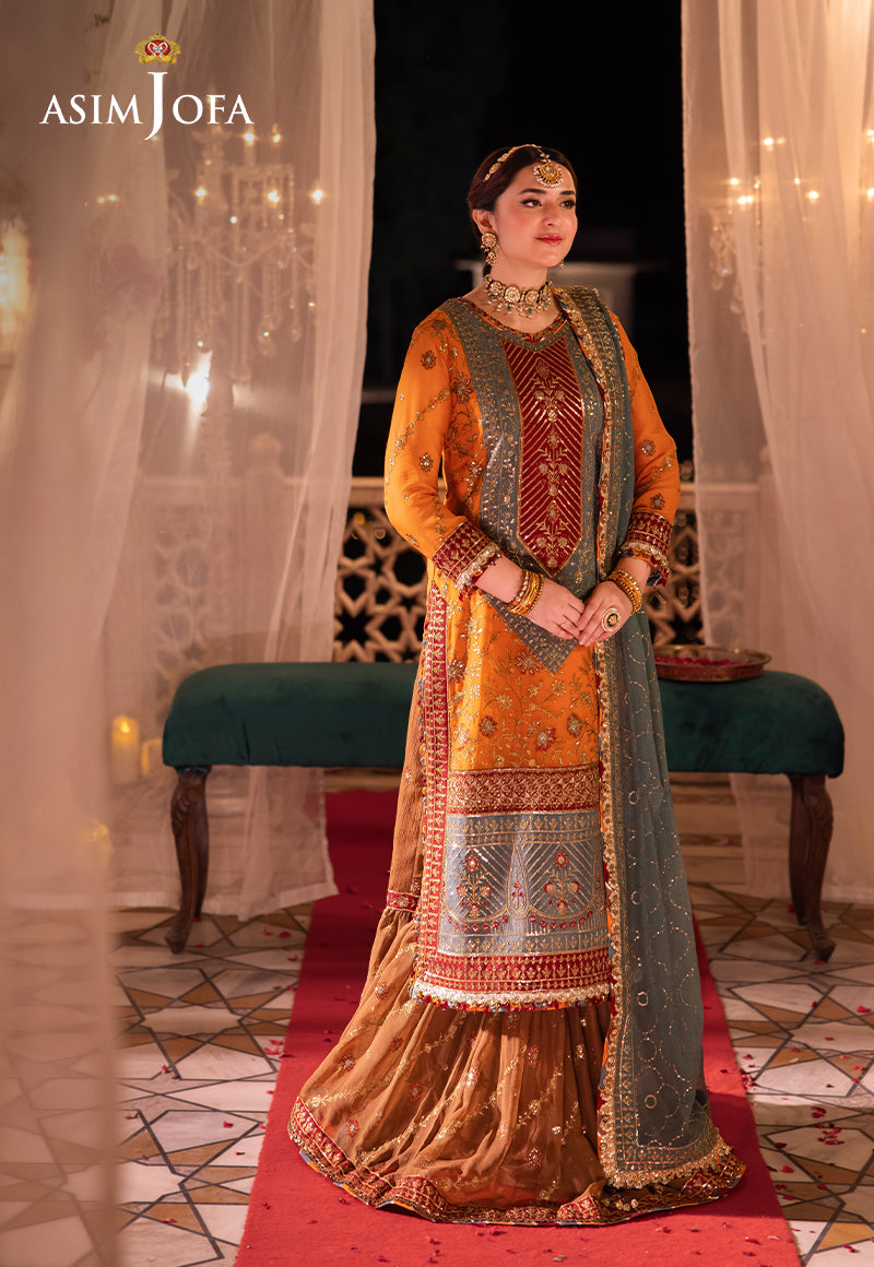 Asim Jofa 3 Piece Custom Stitched Suit - Orange - LB287927