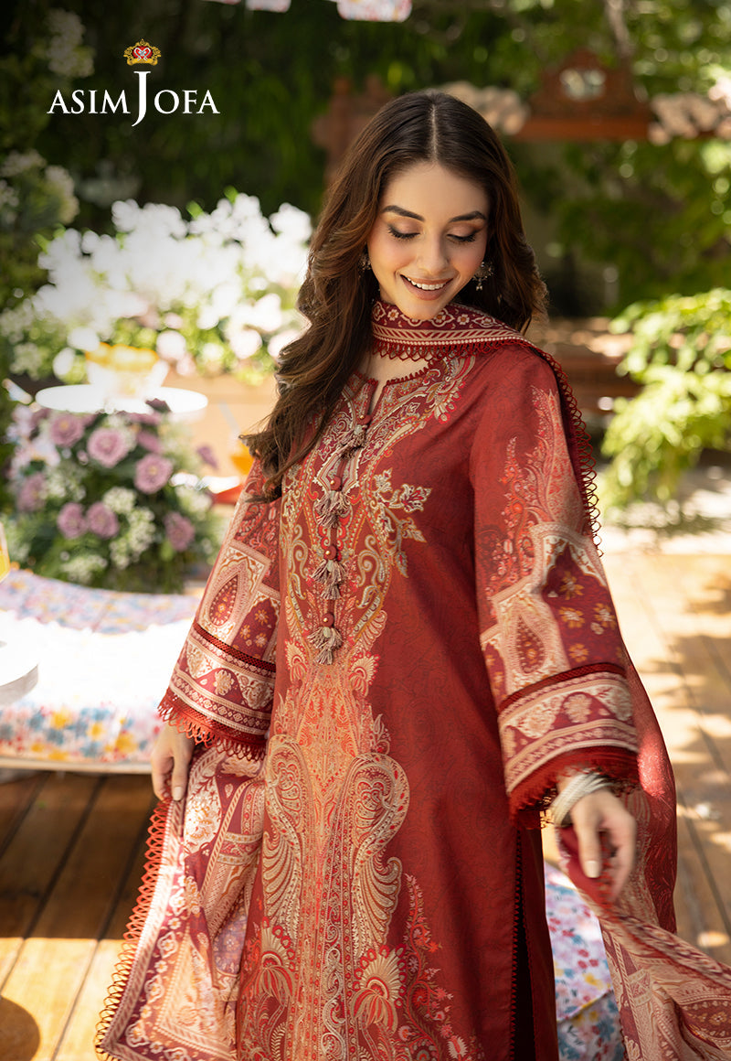 Asim Jofa 3 Piece Custom Stitched Suit - Maroon - LB287491