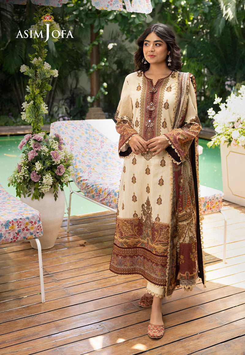 Asim Jofa 3 Piece Custom Stitched Suit - Beige - LB287492