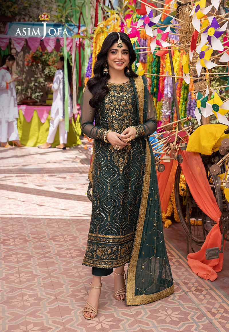 Asim Jofa 3 Piece Custom Stitched Suit - Green - LB287422