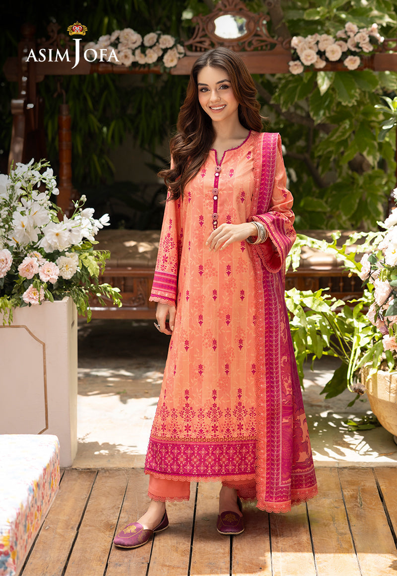 Asim Jofa 3 Piece Custom Stitched Suit - Pink - LB287499