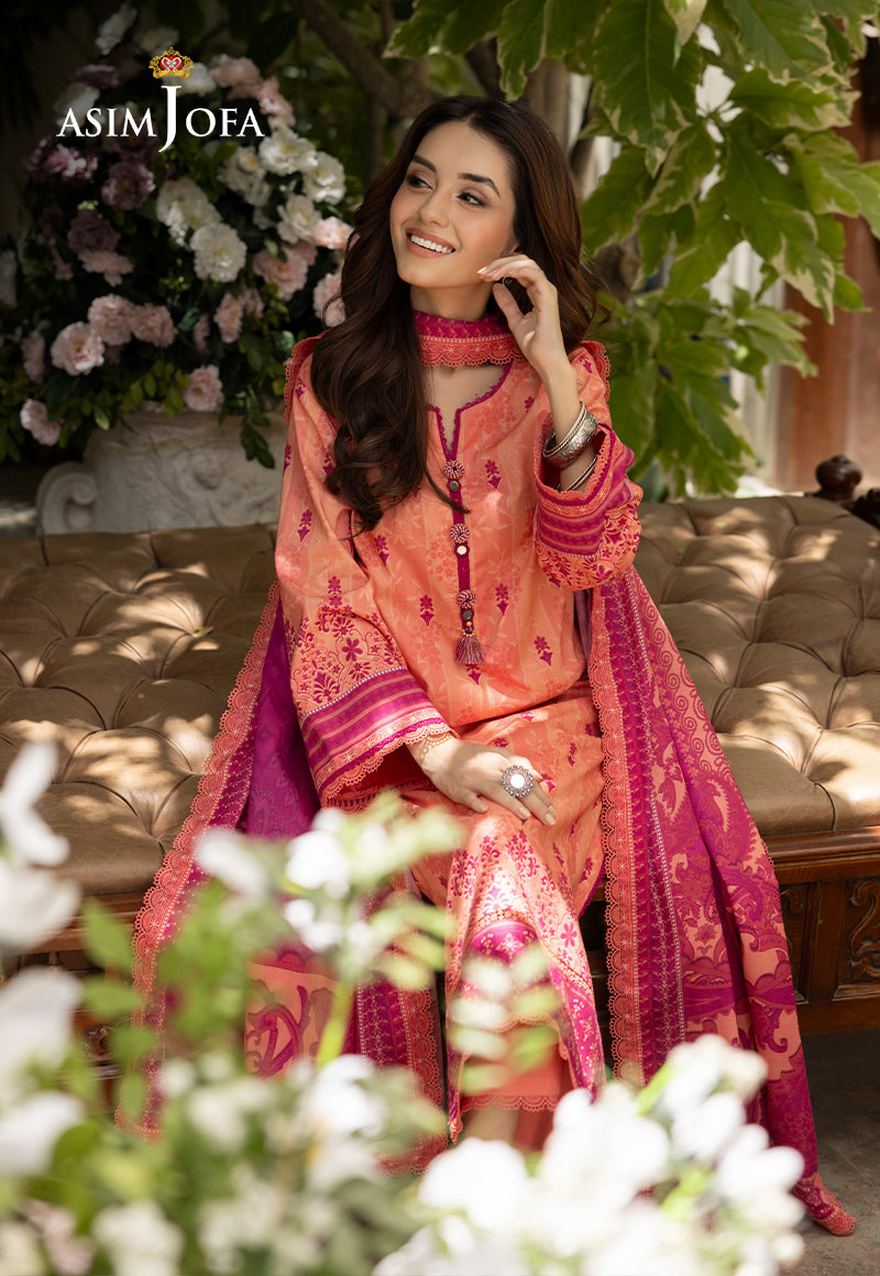 Asim Jofa 3 Piece Custom Stitched Suit - Pink - LB287499