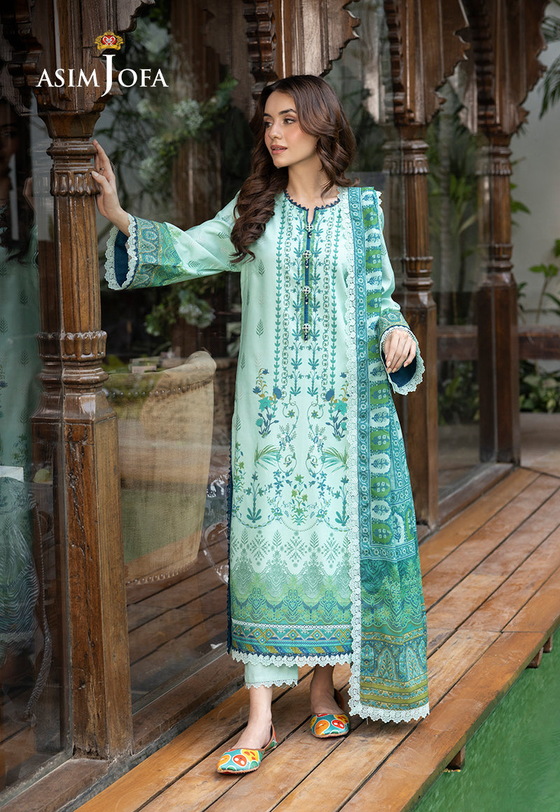 Asim Jofa 3 Piece Custom Stitched Suit - Green - LB287502