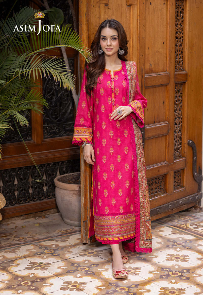 Asim Jofa 3 Piece Custom Stitched Suit - Pink - LB287496