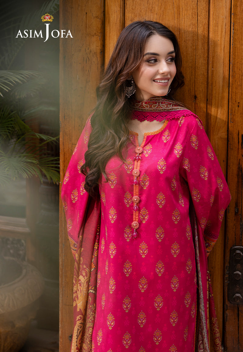 Asim Jofa 3 Piece Custom Stitched Suit - Pink - LB287496