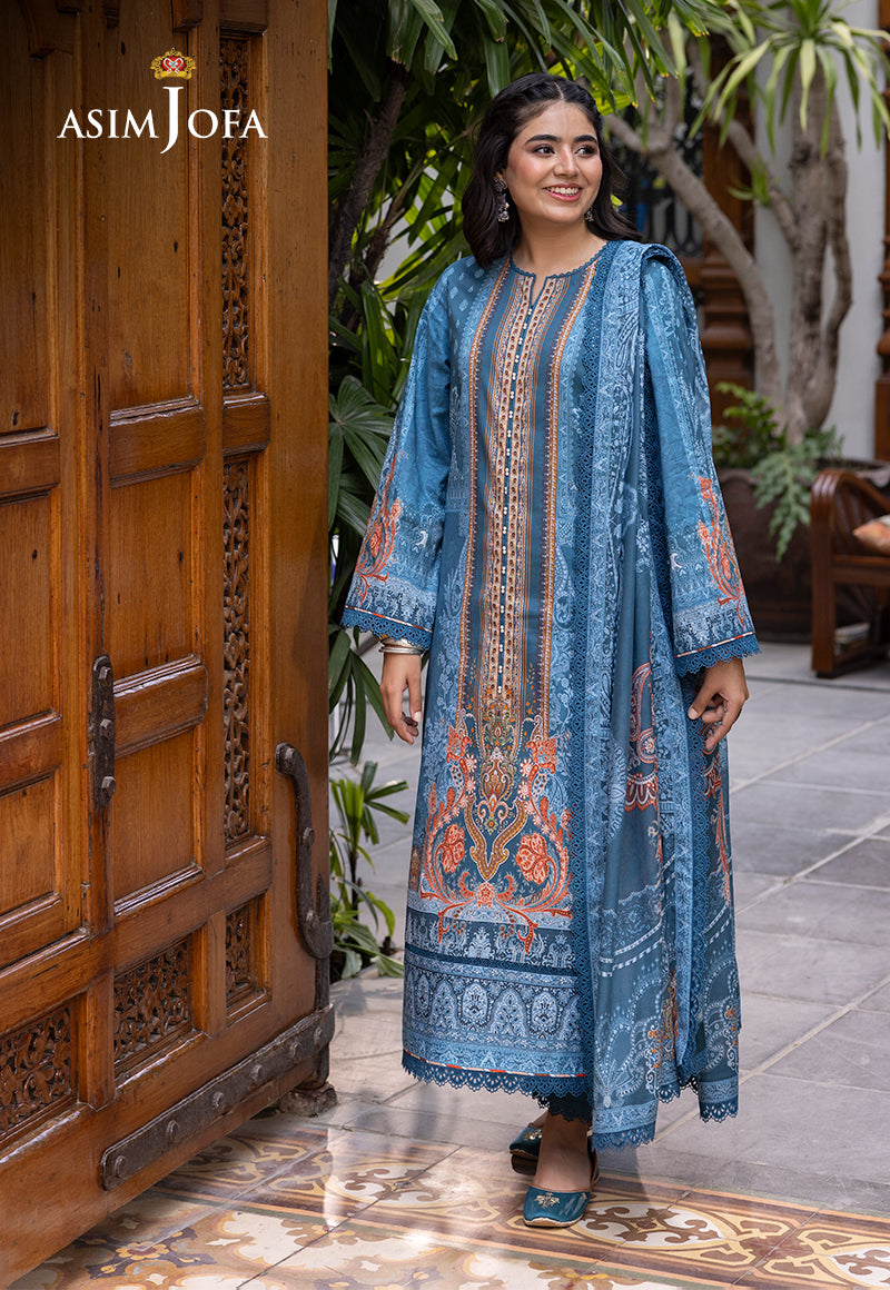 Asim Jofa 3 Piece Custom Stitched Suit - Blue - LB287490