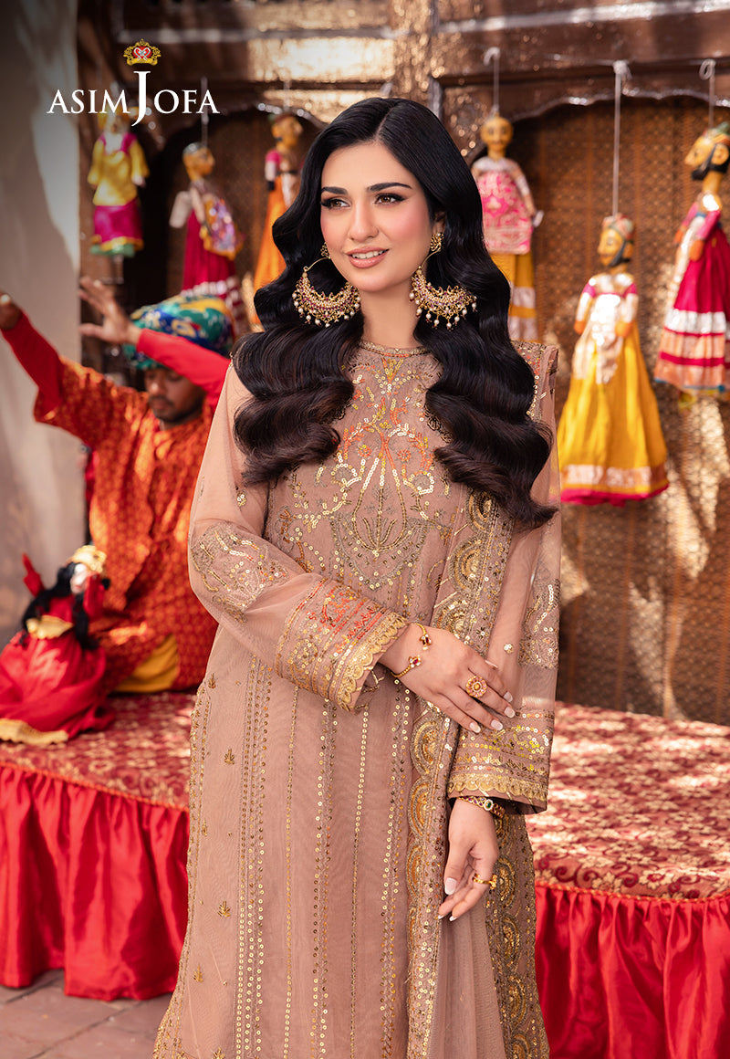 Asim Jofa 3 Piece Custom Stitched Suit - Brown - LB287420