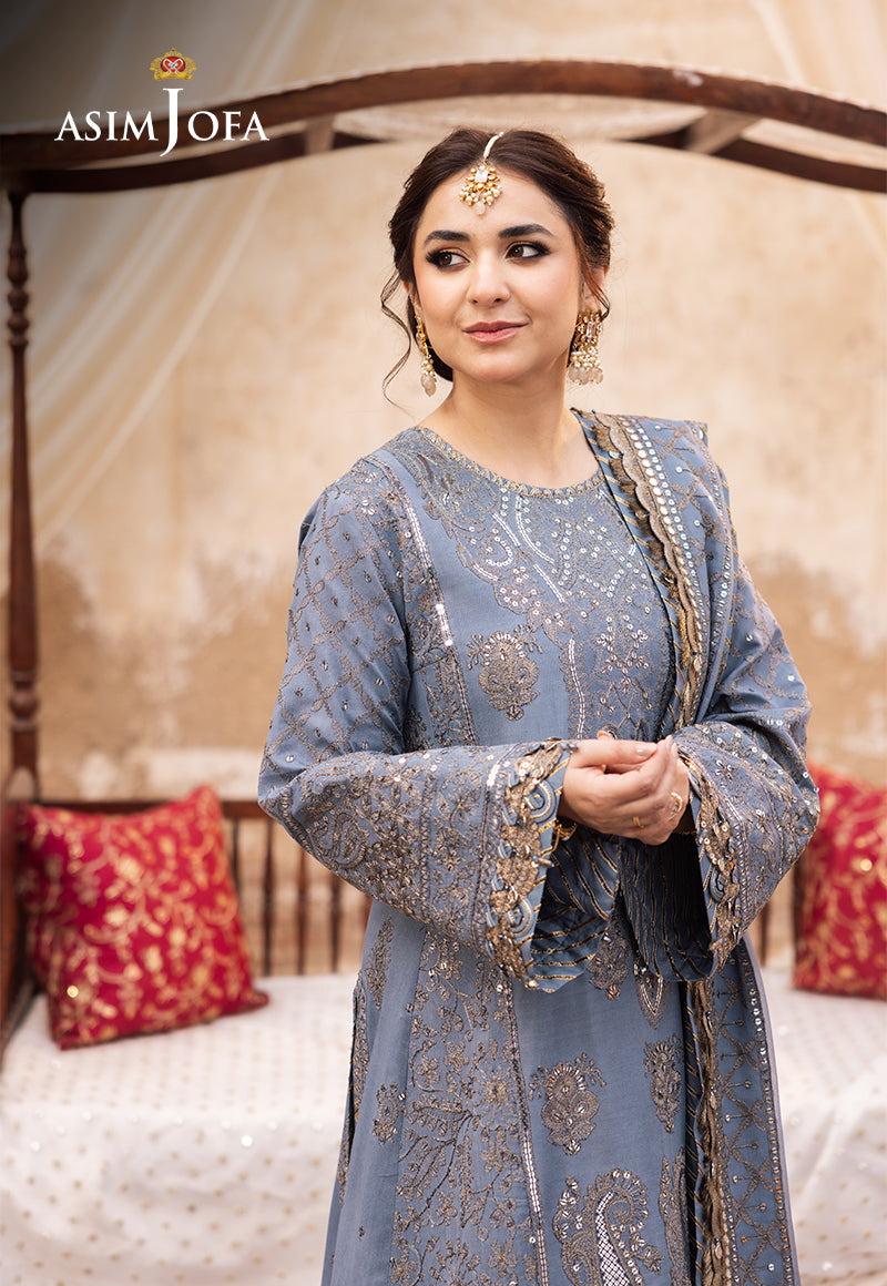 Asim Jofa 3 Piece Custom Stitched Suit - Gray - LB286607