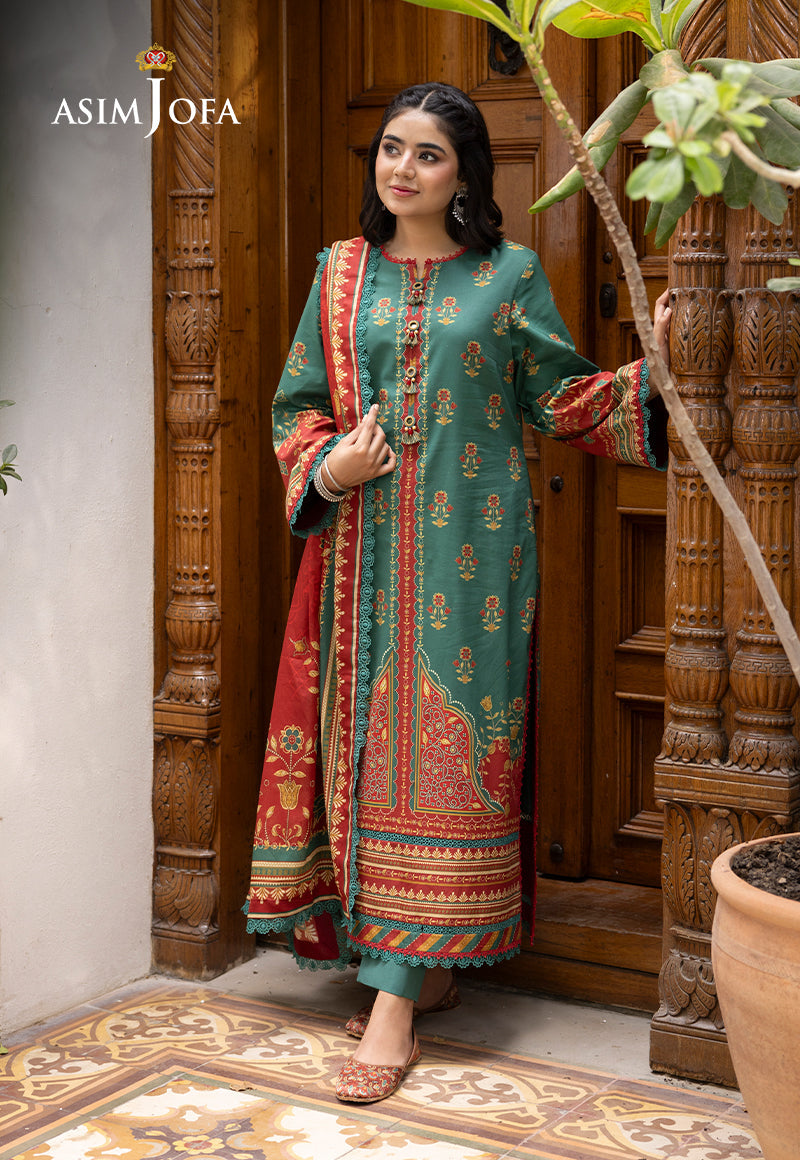 Asim Jofa 3 Piece Custom Stitched Suit - Green - LB287493