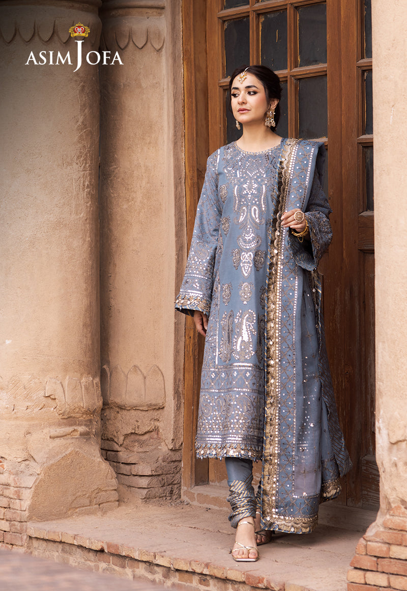 Asim Jofa 3 Piece Custom Stitched Suit - Gray - LB286607