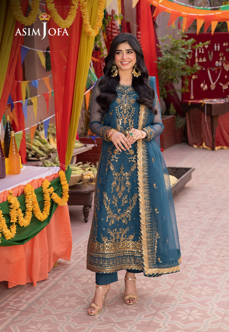 Asim Jofa 3 Piece Custom Stitched Suit - Blue - LB287415