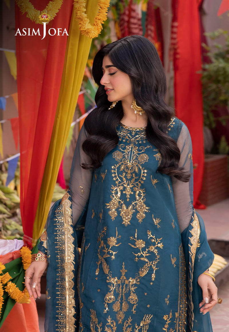 Asim Jofa 3 Piece Custom Stitched Suit - Blue - LB287415