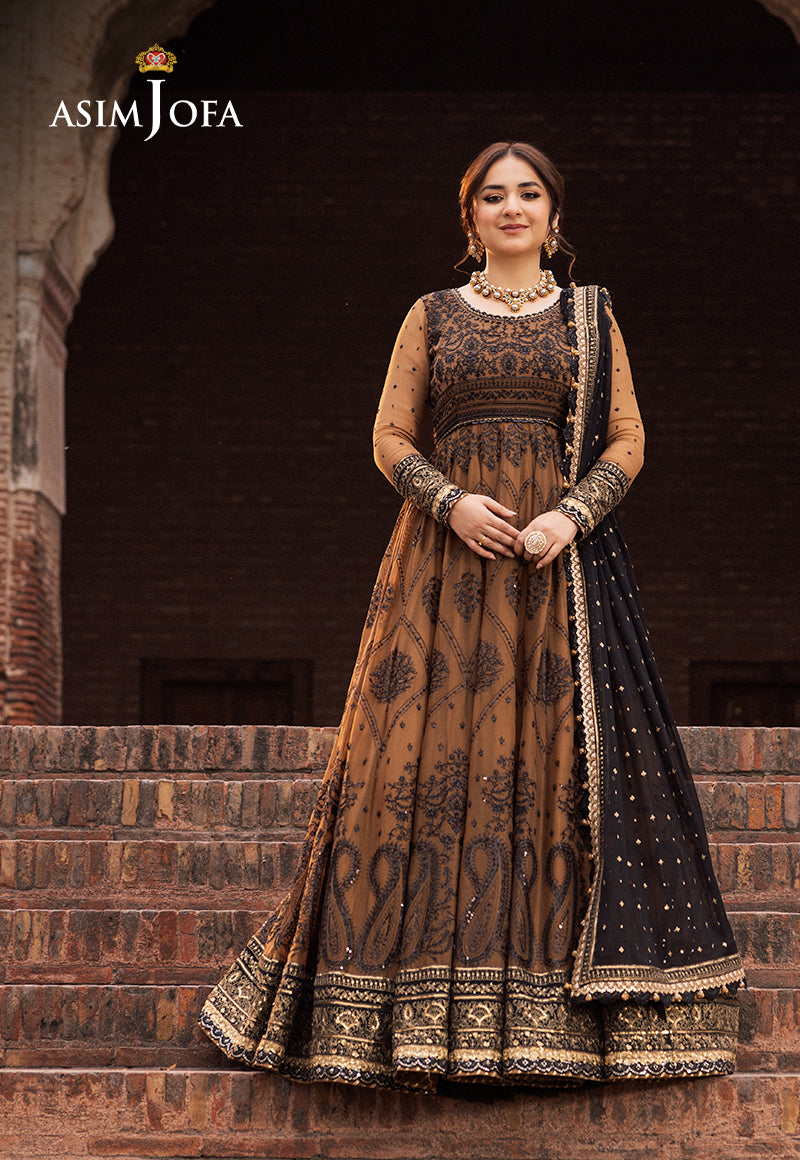 Asim Jofa 3 Piece Custom Stitched Suit - Brown - LB286610