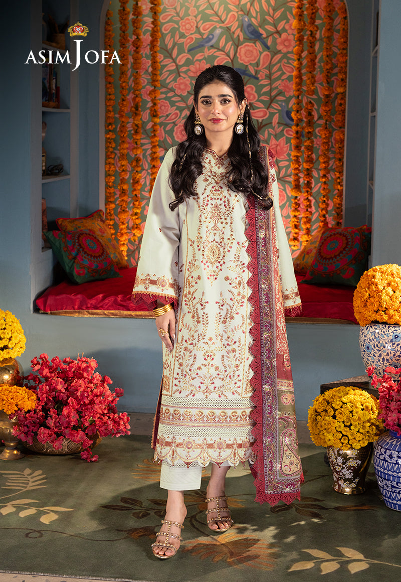 Asim Jofa 3 Piece Custom Stitched Suit - White - LB286772